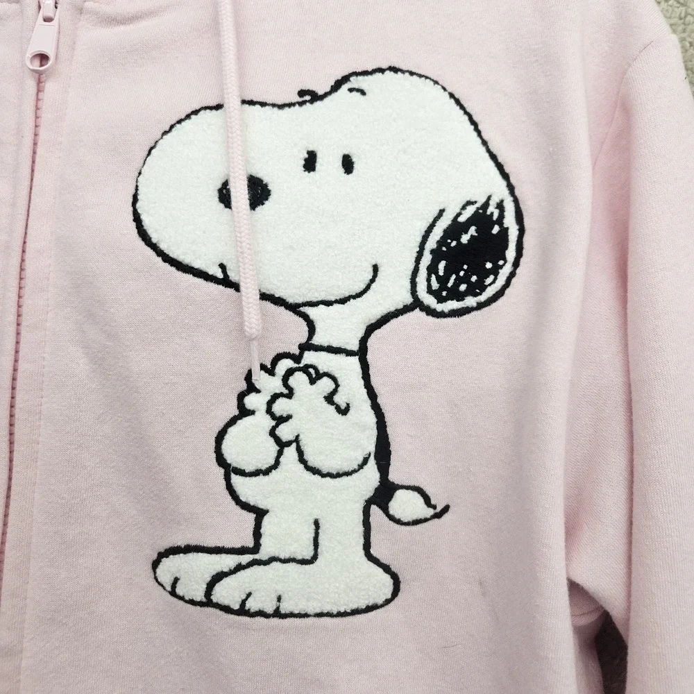 Peanuts Snoopy Full Zip Hoodie Womens Medium Pink Woodstock Sweatshirt Y2K Style - Picture 7 of 14